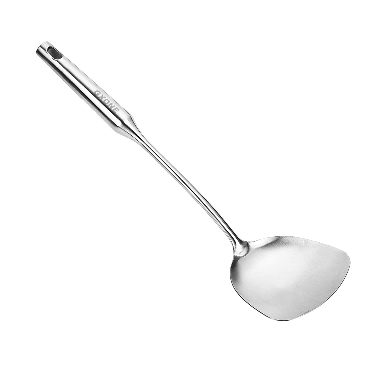 Espátula GXONE acero inoxidable con mango hueco ergonómico, ideal para salteados suaves.