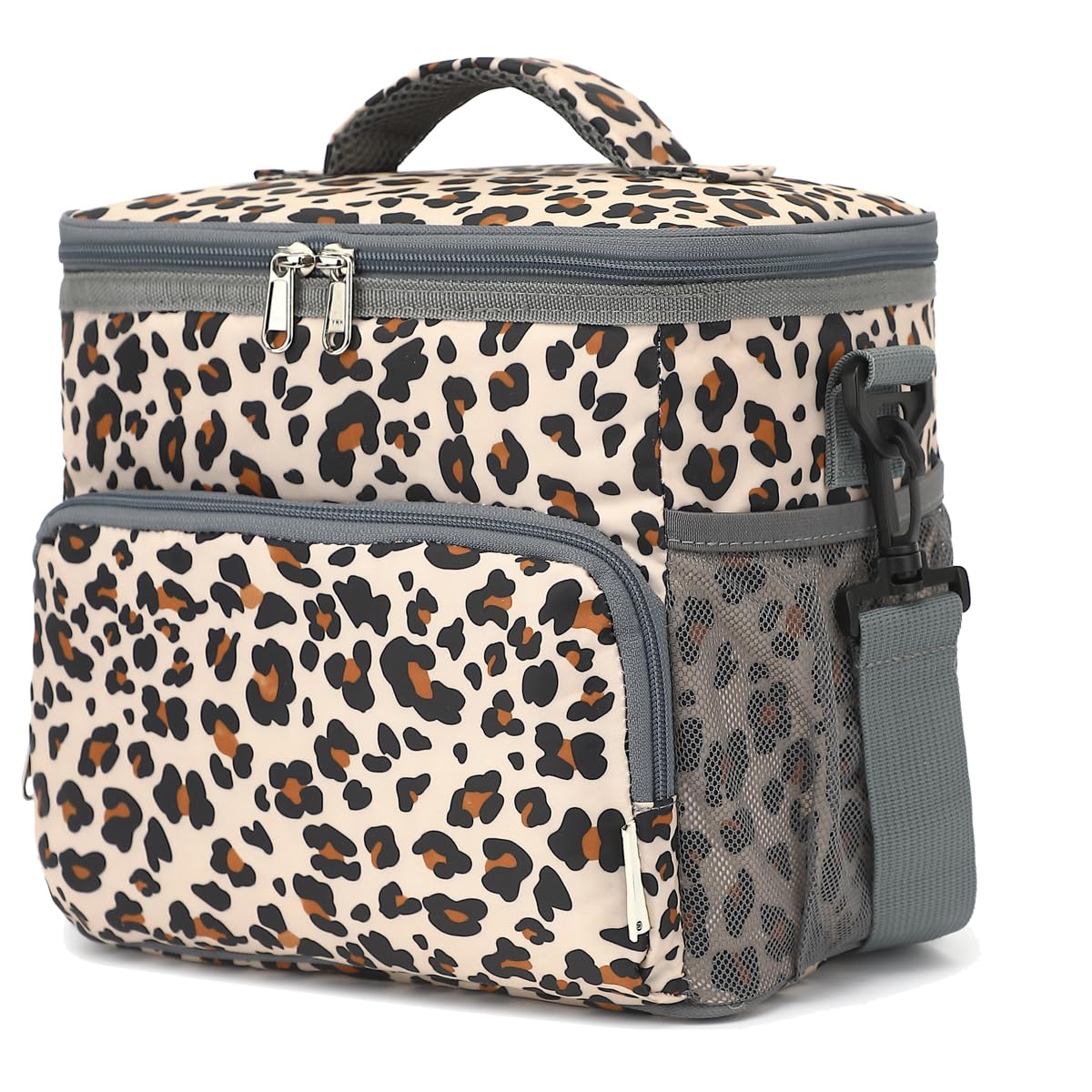 GYEUKHAM bolsa aislada para almuerzo Leopardo, vista frontal, ideal para oficina y escuela.