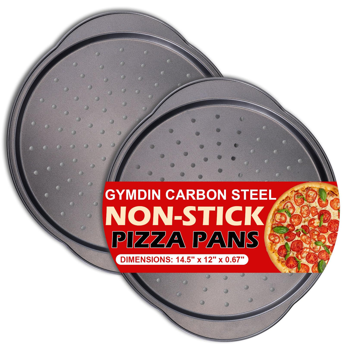 Gymdin pizza pan de 13 pulgadas perforado para corteza crujiente y uniforme.