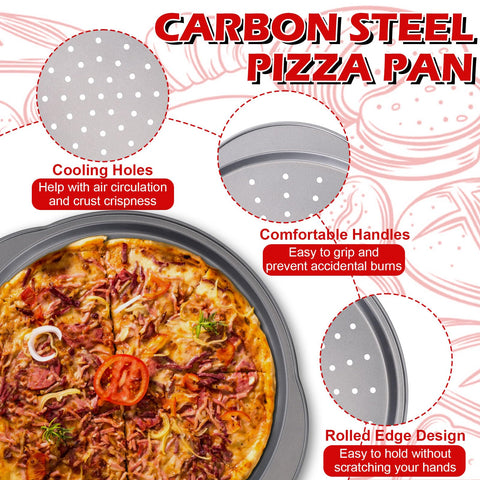 Gymdin pizza pan con mango ergonómico para transporte seguro.