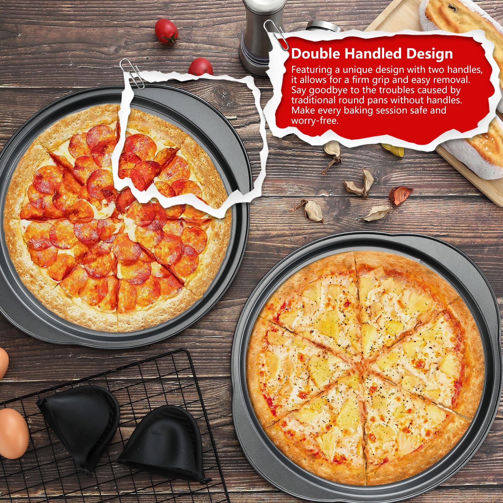 Gymdin pizza pan paquete de dos unidades para hornear múltiples pizzas.