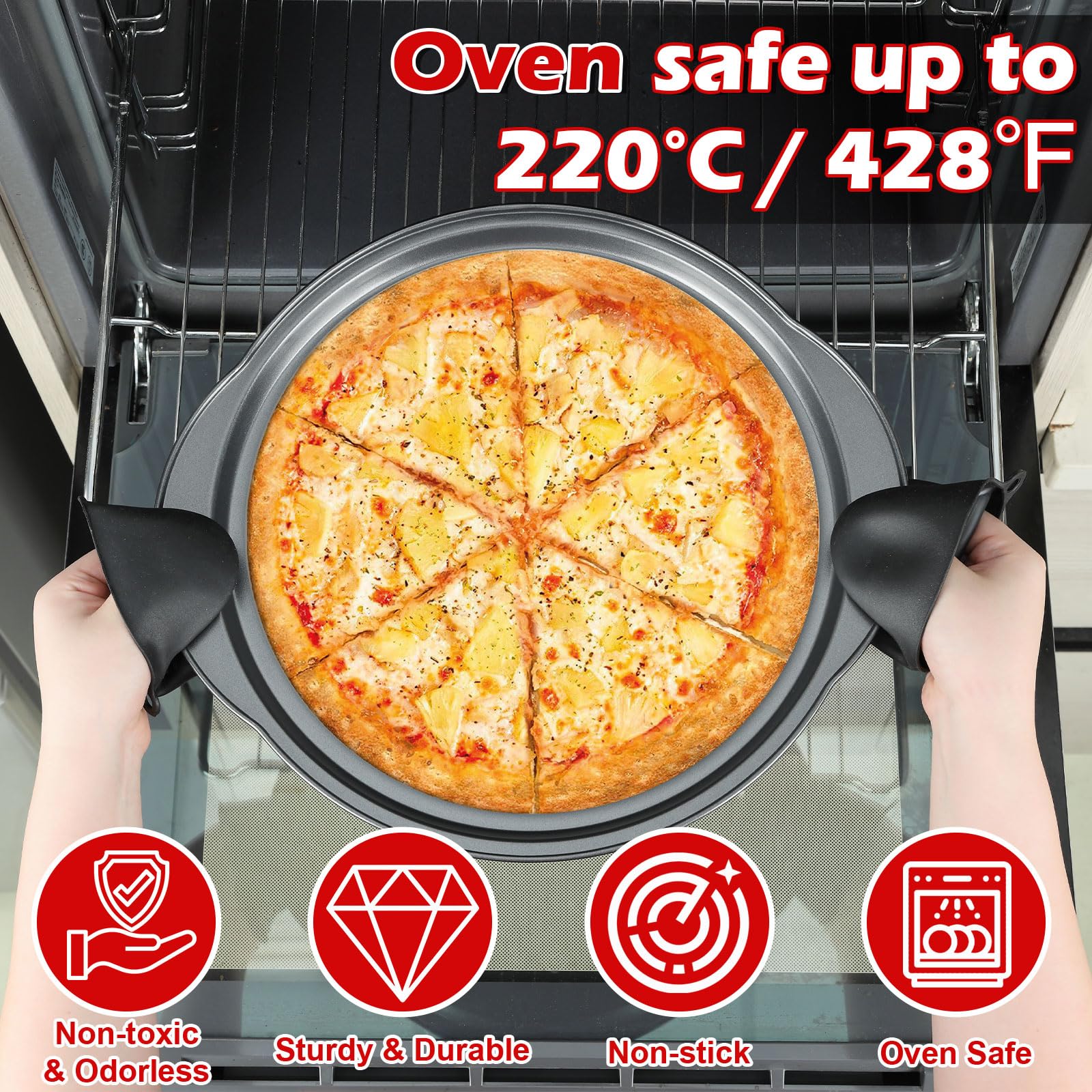 Gymdin pizza pan uso versátil para pizzas galletas y sándwiches.