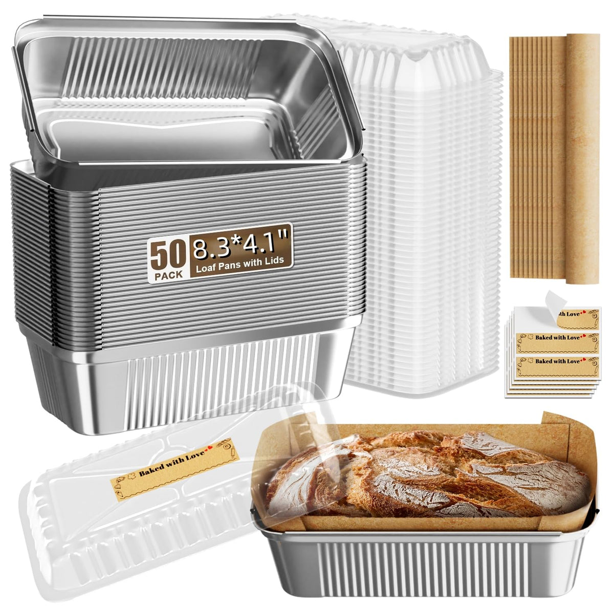 Gyreuni moldes de pan de aluminio con tapas para hornear de forma limpia y cómoda