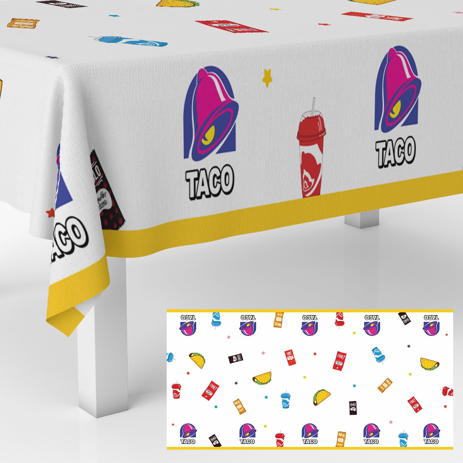 Mantel GZBJMYGS con diseño ilustrado de taco, perfecto para fiestas coloridas.