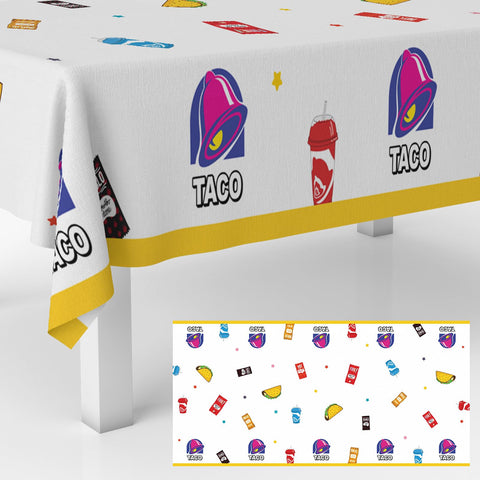 Mantel GZBJMYGS con diseño ilustrado de taco, perfecto para fiestas coloridas.