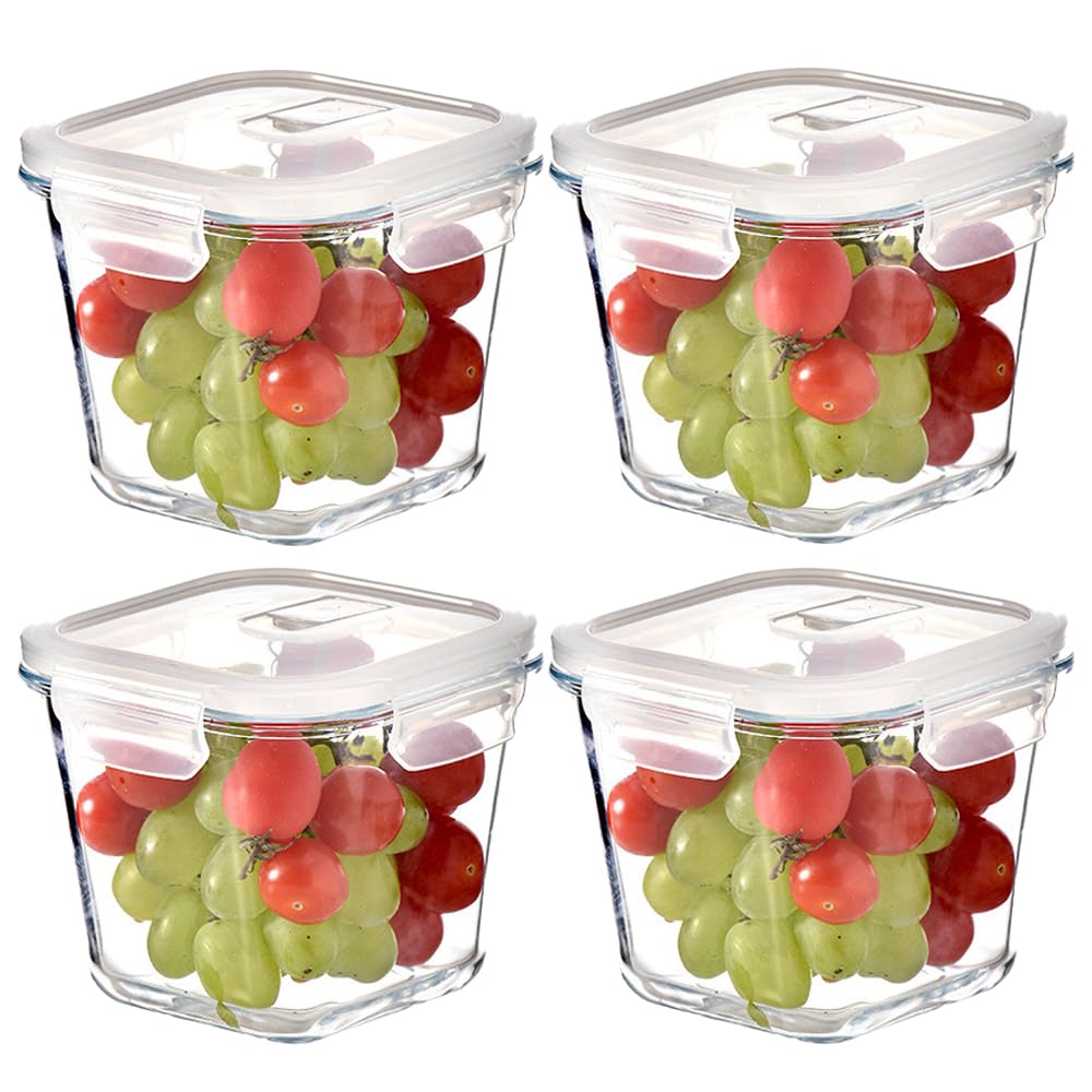 Conjunto de 4 contenedores de vidrio cuadrados H.JSS WDJS con tapas herméticas para almacenamiento