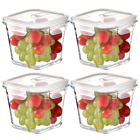 Conjunto de 4 contenedores de vidrio cuadrados H.JSS WDJS con tapas herméticas para almacenamiento