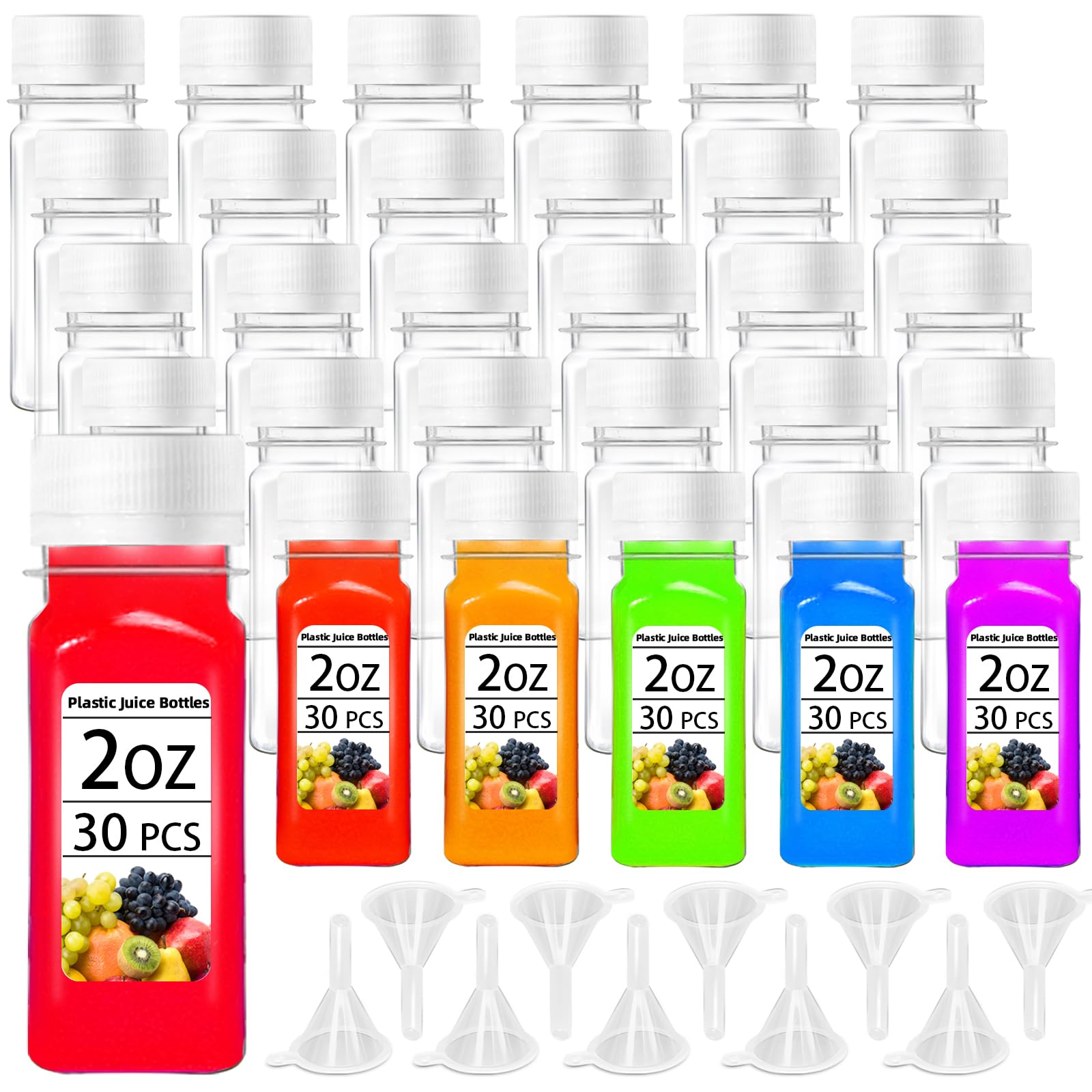 Botellas Haawooky 2oz claras con tapa blanca, ideales para llevar bebidas.