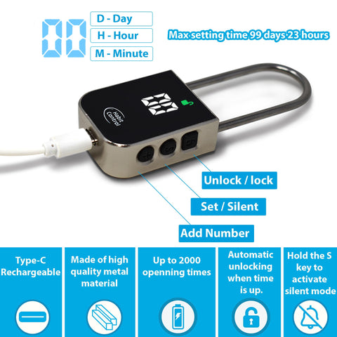 Habit Control Candado temporizador con cable de acero recubierto para gabinetes.