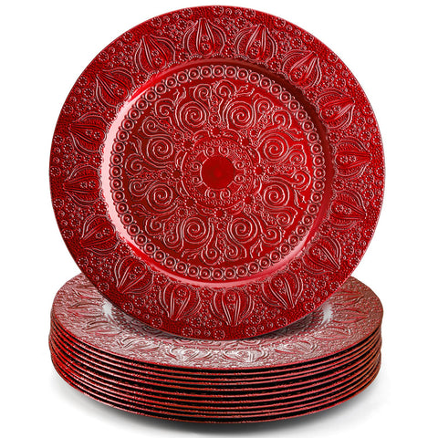 Cargadores Hacaroa rojos con relieve para cenas festivas.