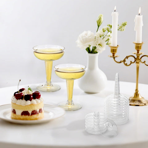 Vaso champán plástico Hacaroa, 4 oz, ideal para bodas.