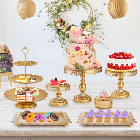 Hacaroa set oro – bandeja torta 3‑niveles, torre elegante para dulces y cupcakes.
