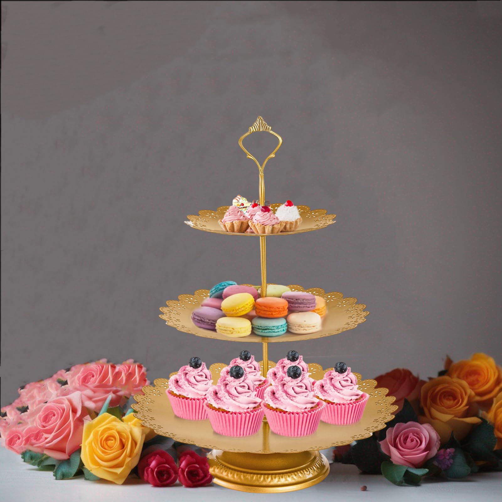 Hacaroa set oro – porta cupcakes pequeño, soporte estable para pequeños postres.
