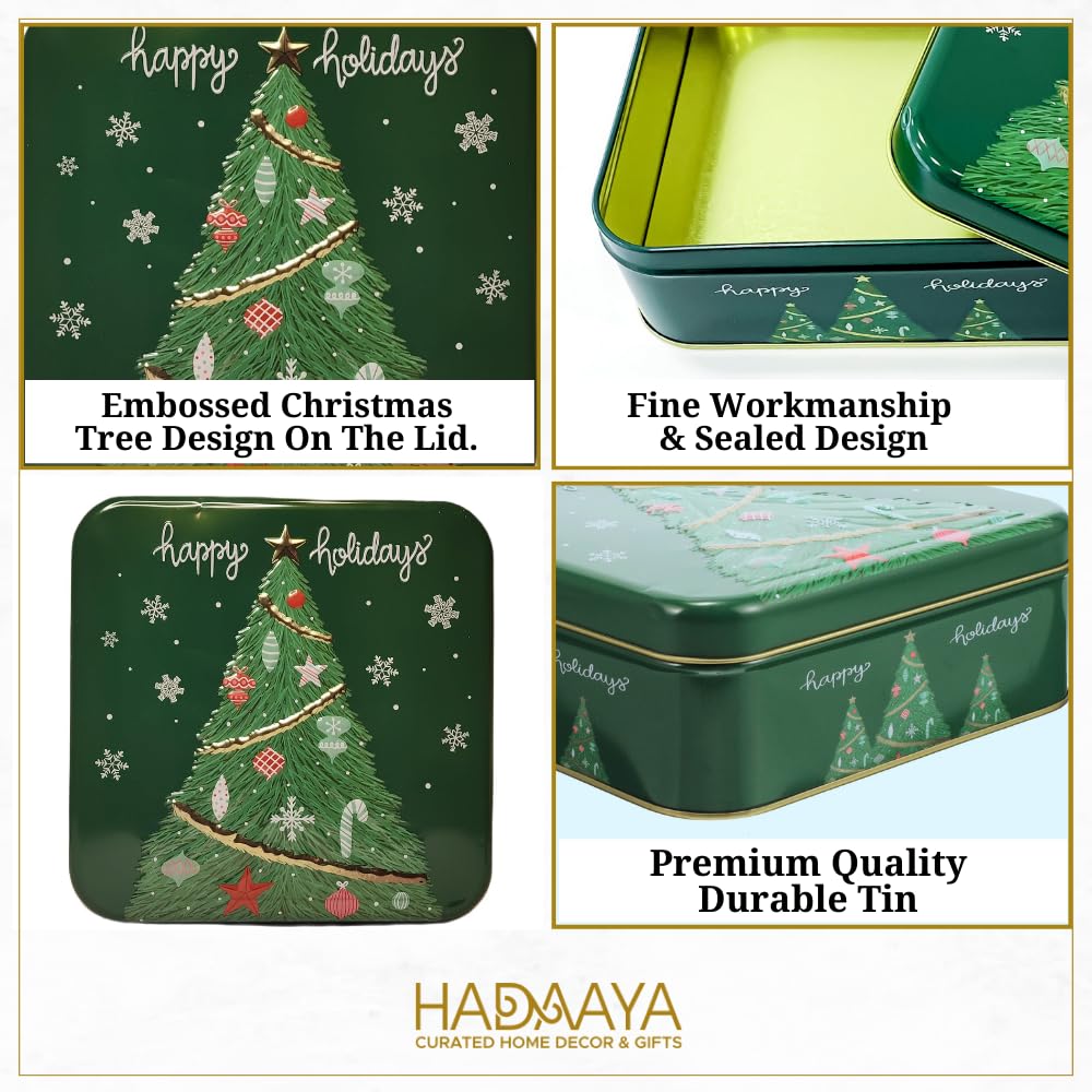 hadaaya lata regalo navidad con ornamentos brillantes