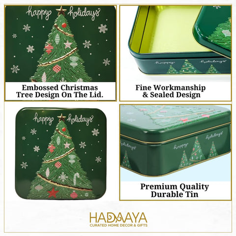 hadaaya lata regalo navidad con ornamentos brillantes
