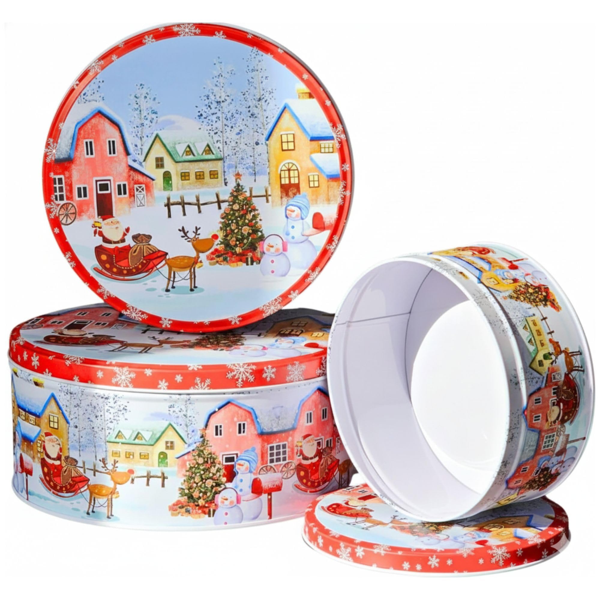 Lata grande hadaaya con diseño navideño frontal para galletas y regalos