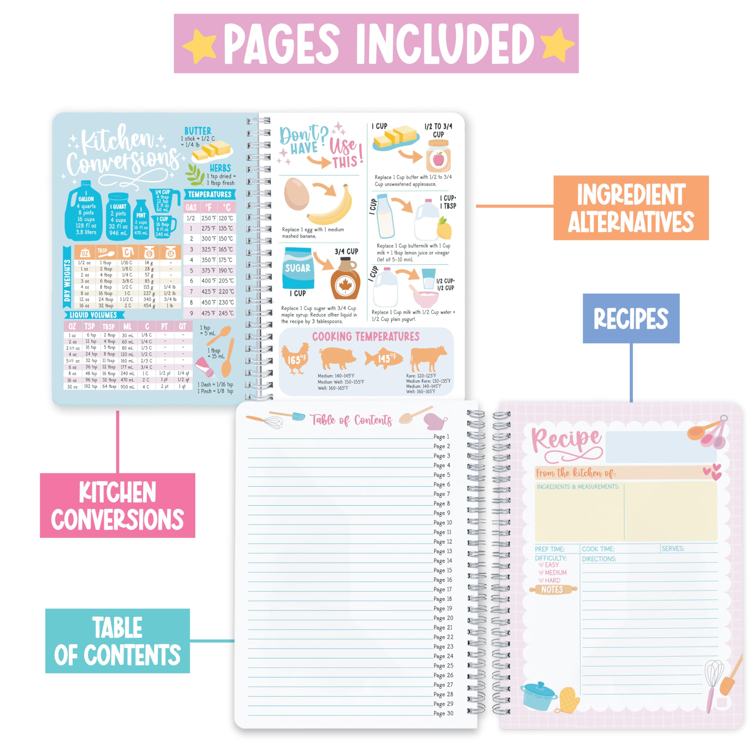 Hadley Designs libro de recetas, interior amplio para escribir y organizar tus recetas.