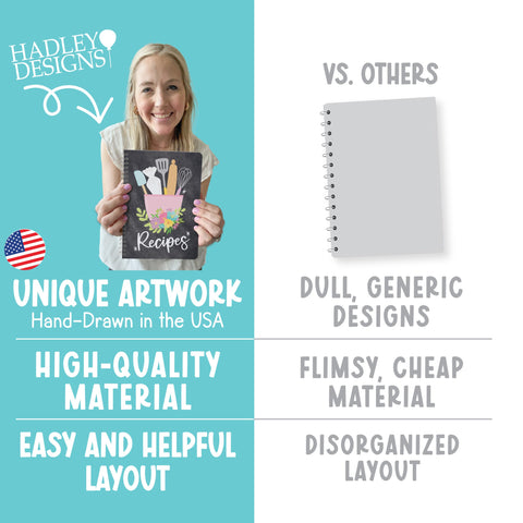 Hadley Designs libro de recetas para anotar ingredientes y pasos con facilidad.
