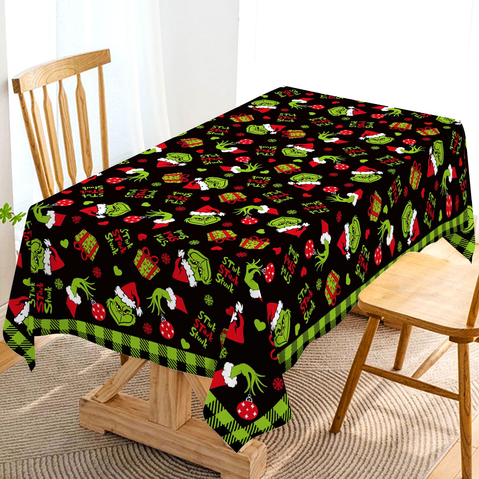 Mantel Hafangry con patrón de cuadros verde, ideal para cenas navideñas y ambiente festivo