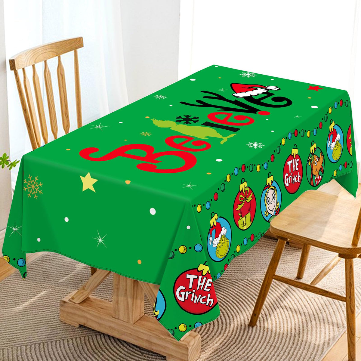 Mantel Hafangry verde navideño, vista general, ideal para cenas festivas.