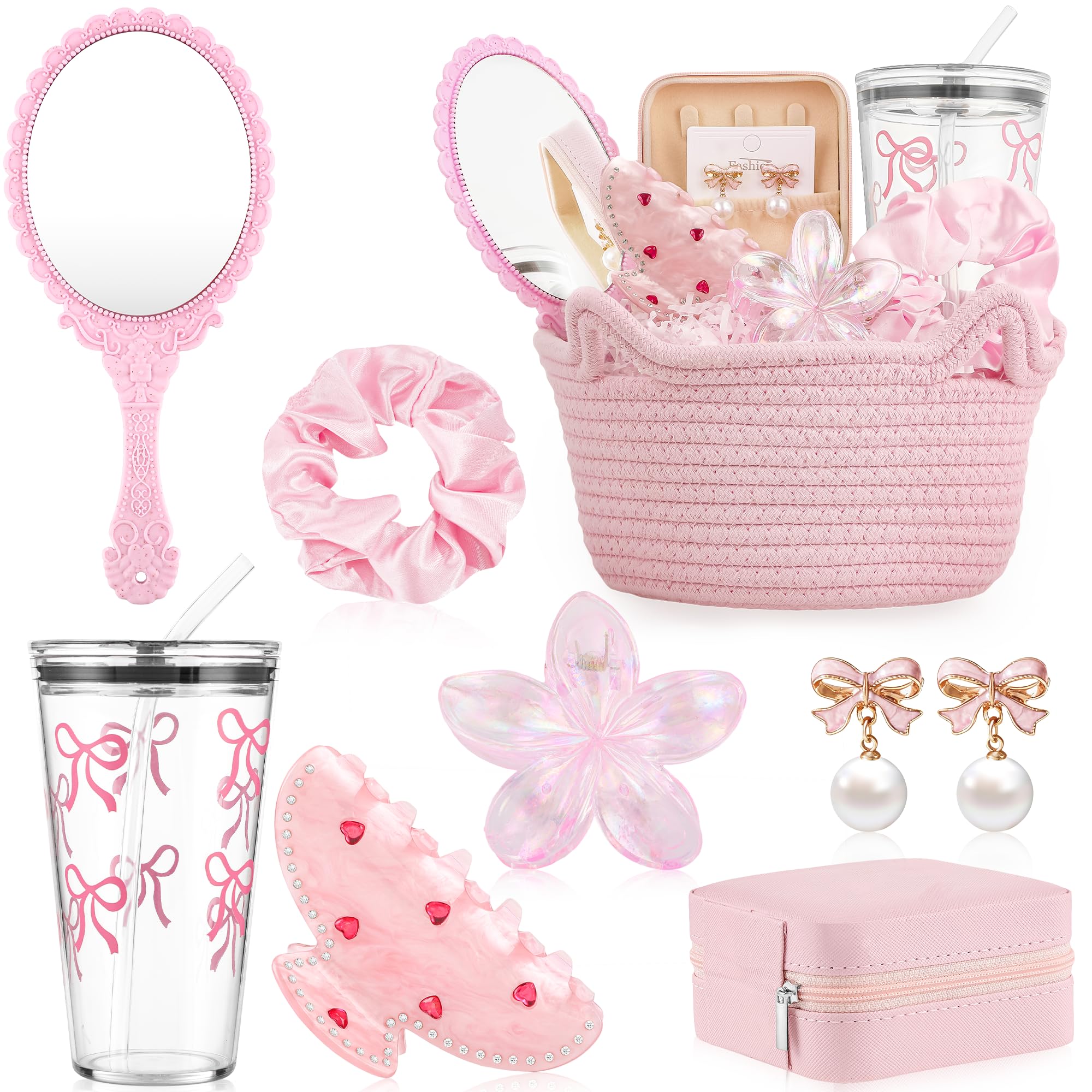 Hafublic cesta regalo rosa, contenedor práctico para regalo y almacenamiento diario.