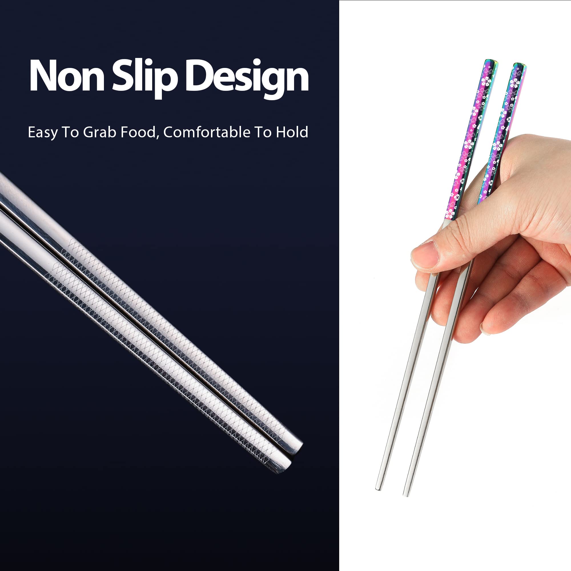 Palillos Hagary de metal, puntas antideslizantes para agarre firme de dumplings