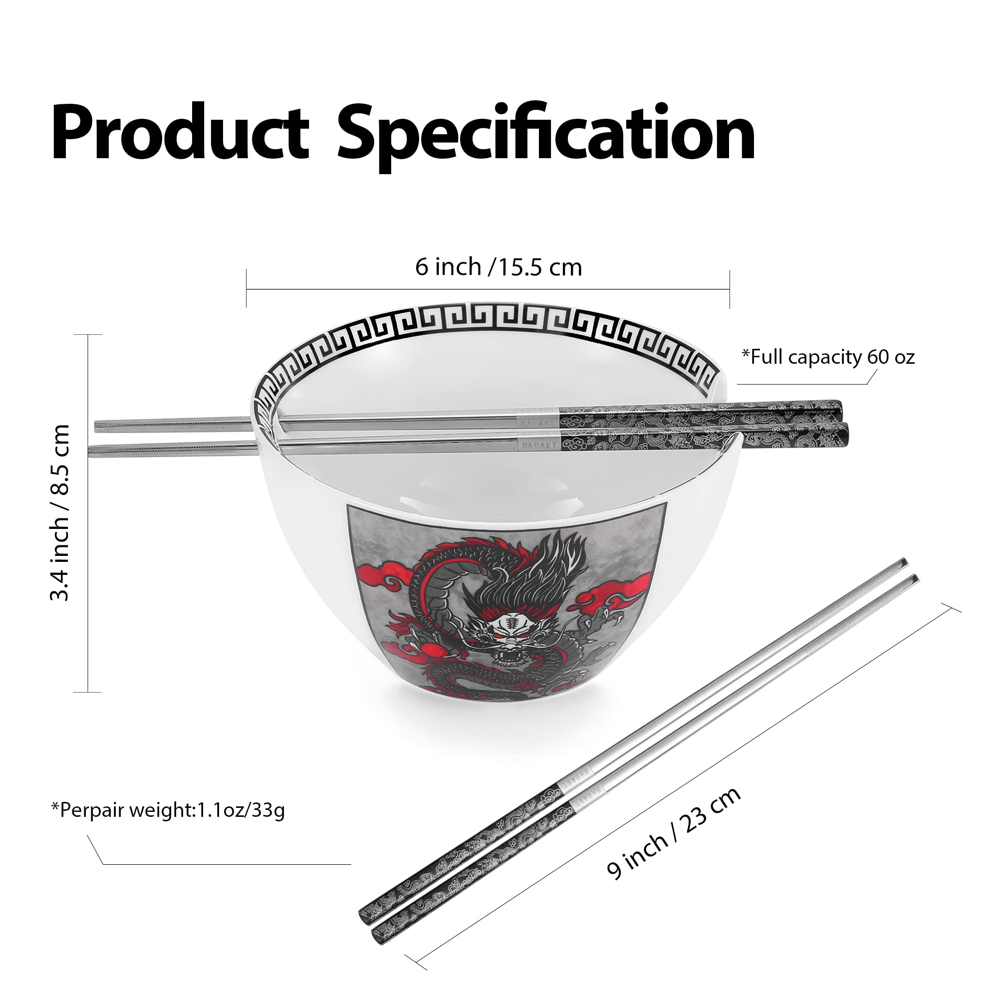 Hagary tazón cerámico para ramen y sopa caliente, diseño práctico