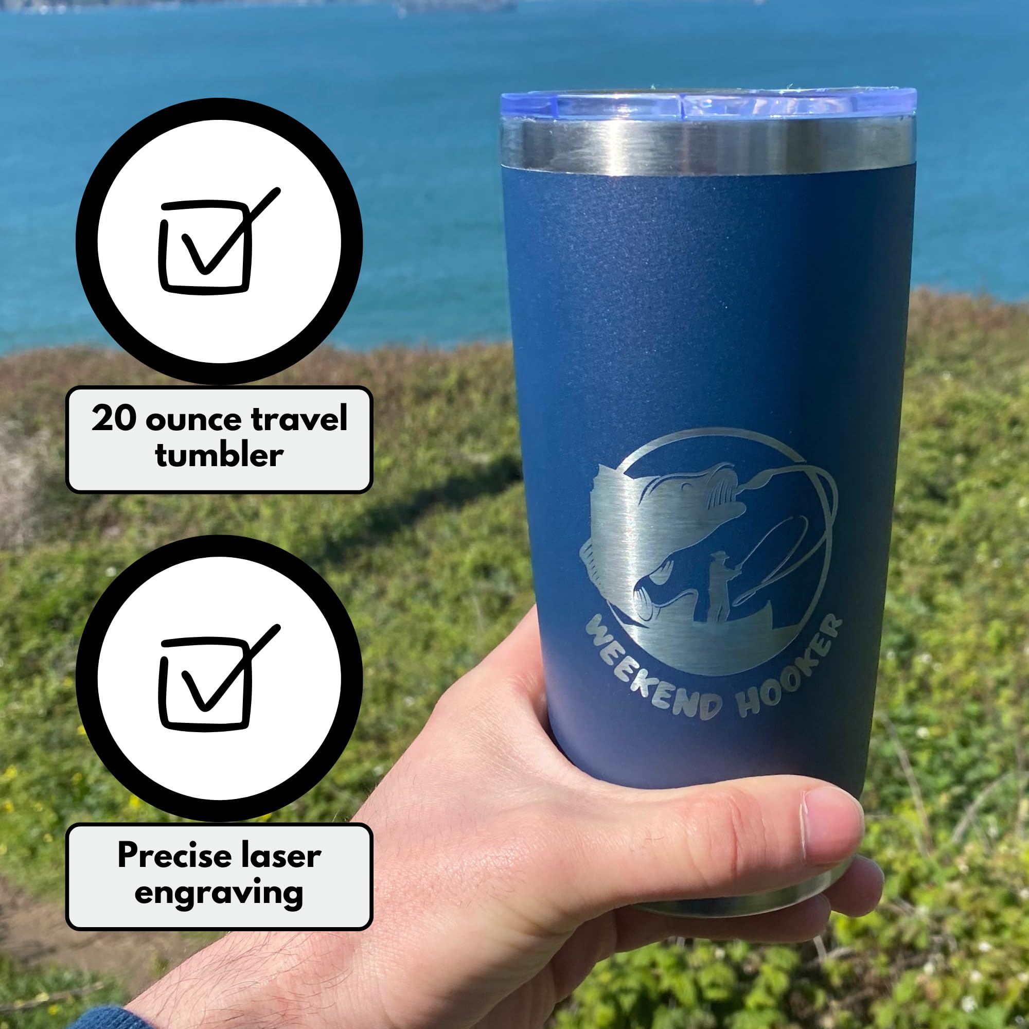 HahaHome Tumbler pesca divertido en mano, uso cómodo y portátil para salidas.