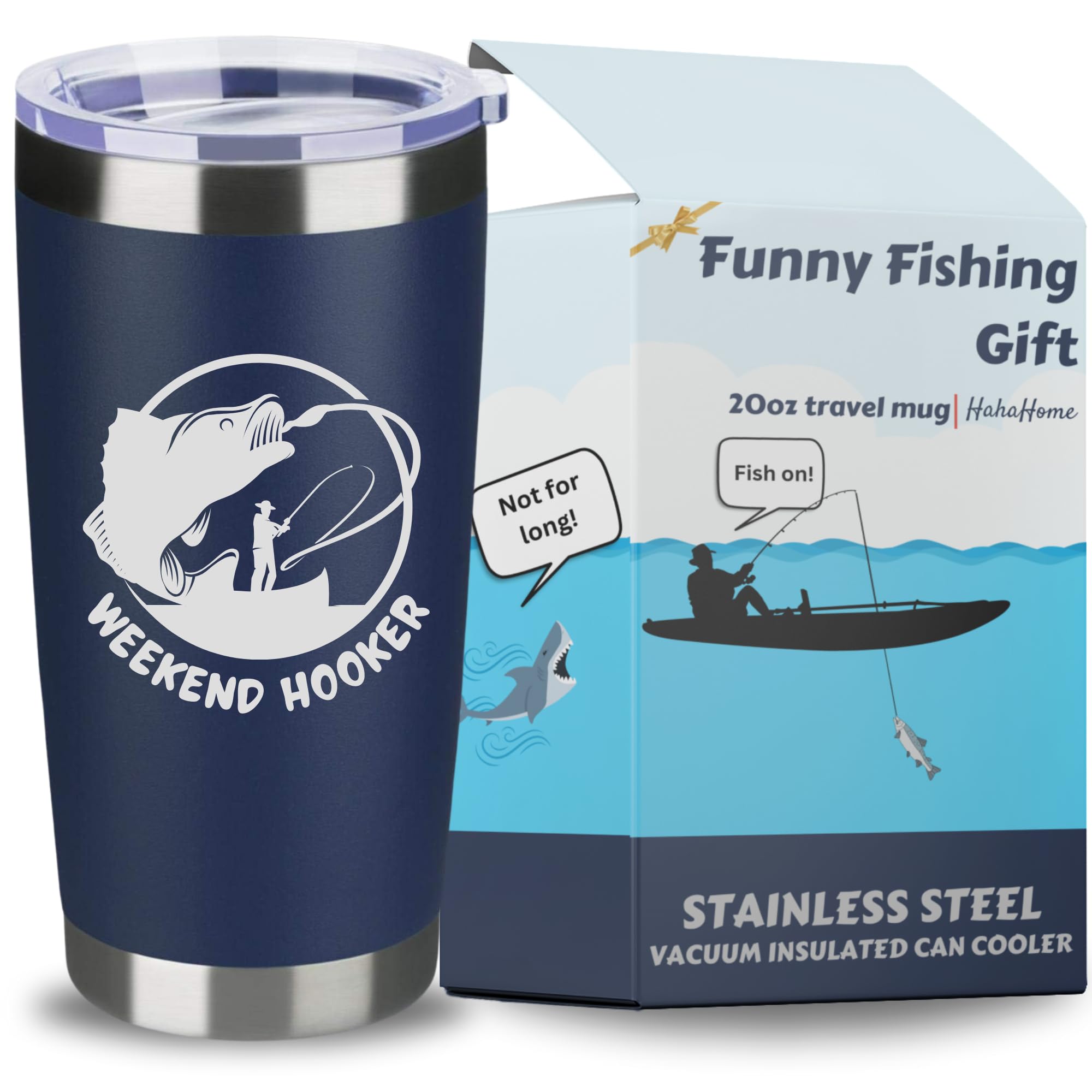 HahaHome Tumbler pesca divertido frente, regalo ideal para aficionado a la pesca.