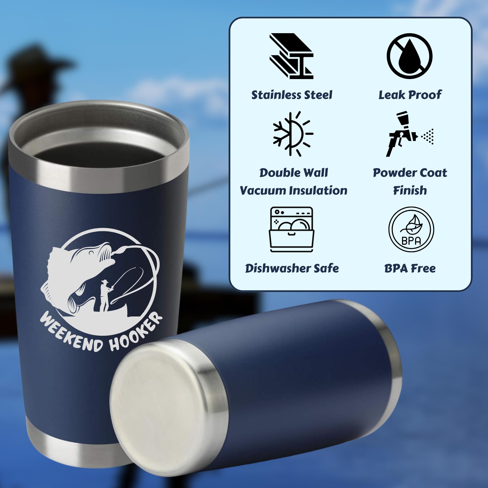 HahaHome Tumbler pesca divertido tapa, evita derrames durante la jornada de pesca.