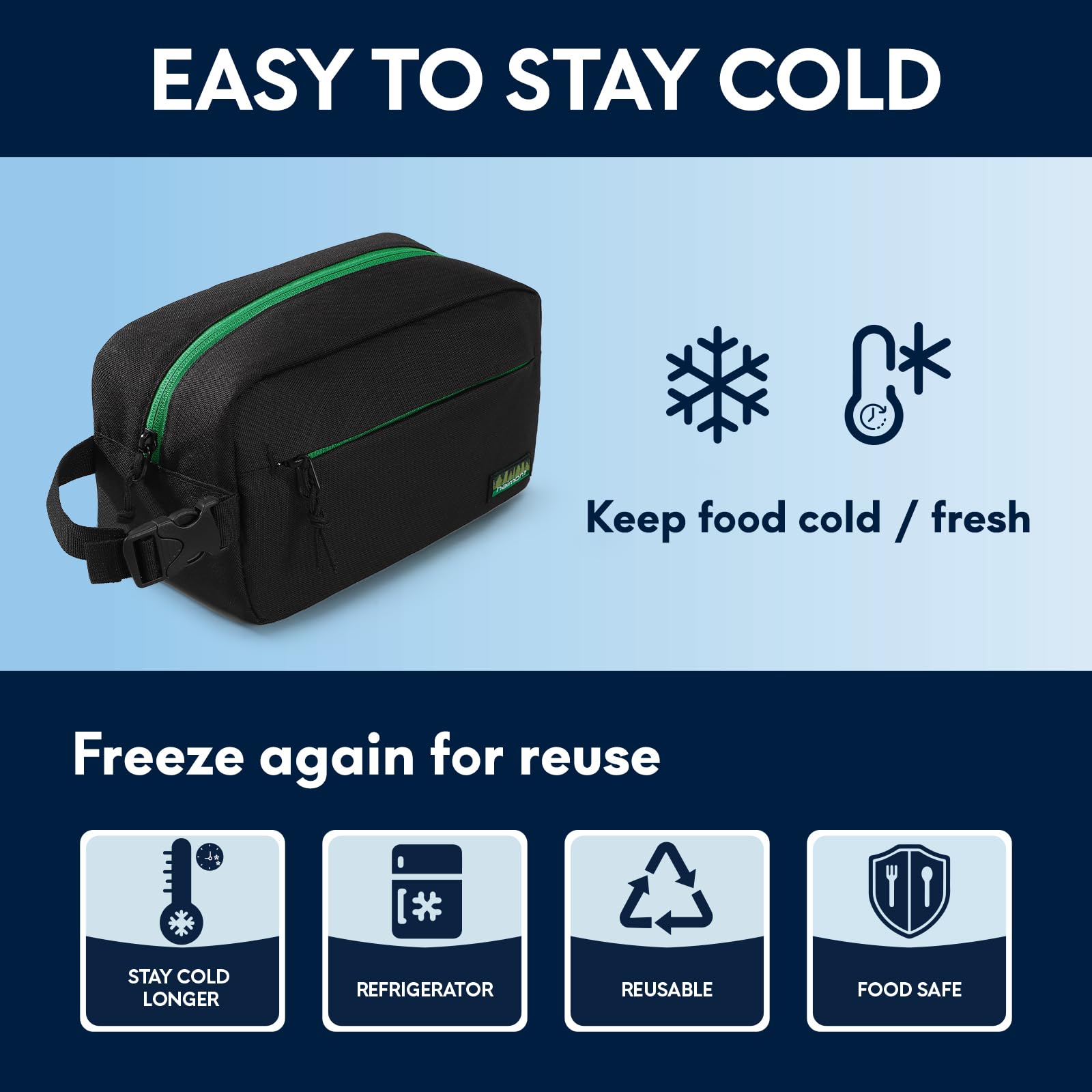 Bolsa Haimont snack-frio-cierre-zip con cremallera segura para transporte cómodo.