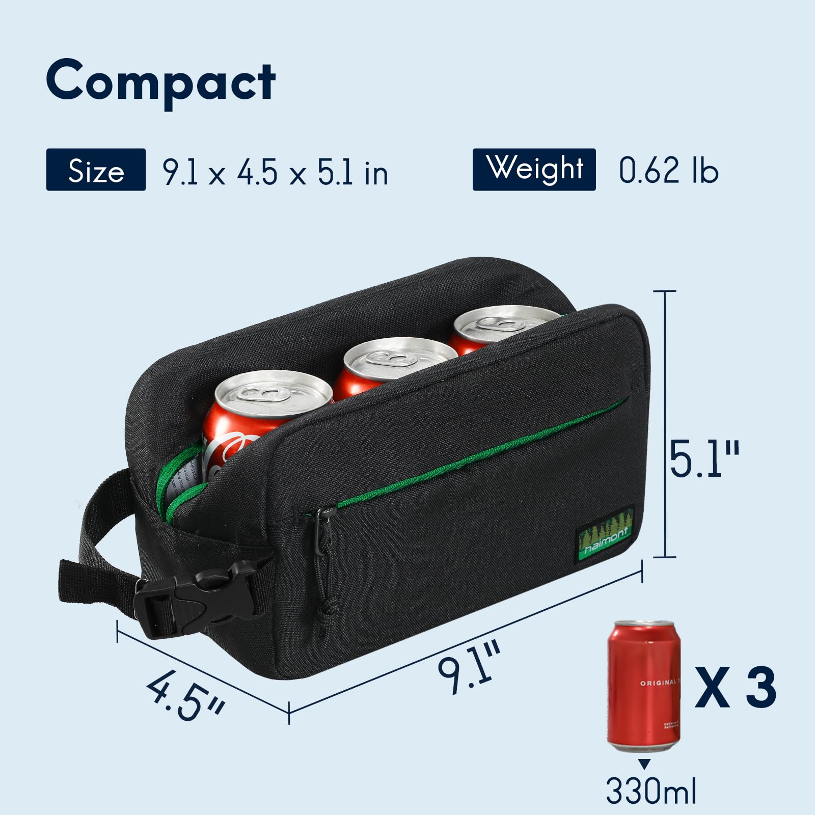 Material exterior de la bolsa Haimont snack-frio resistente y fácil de limpiar.