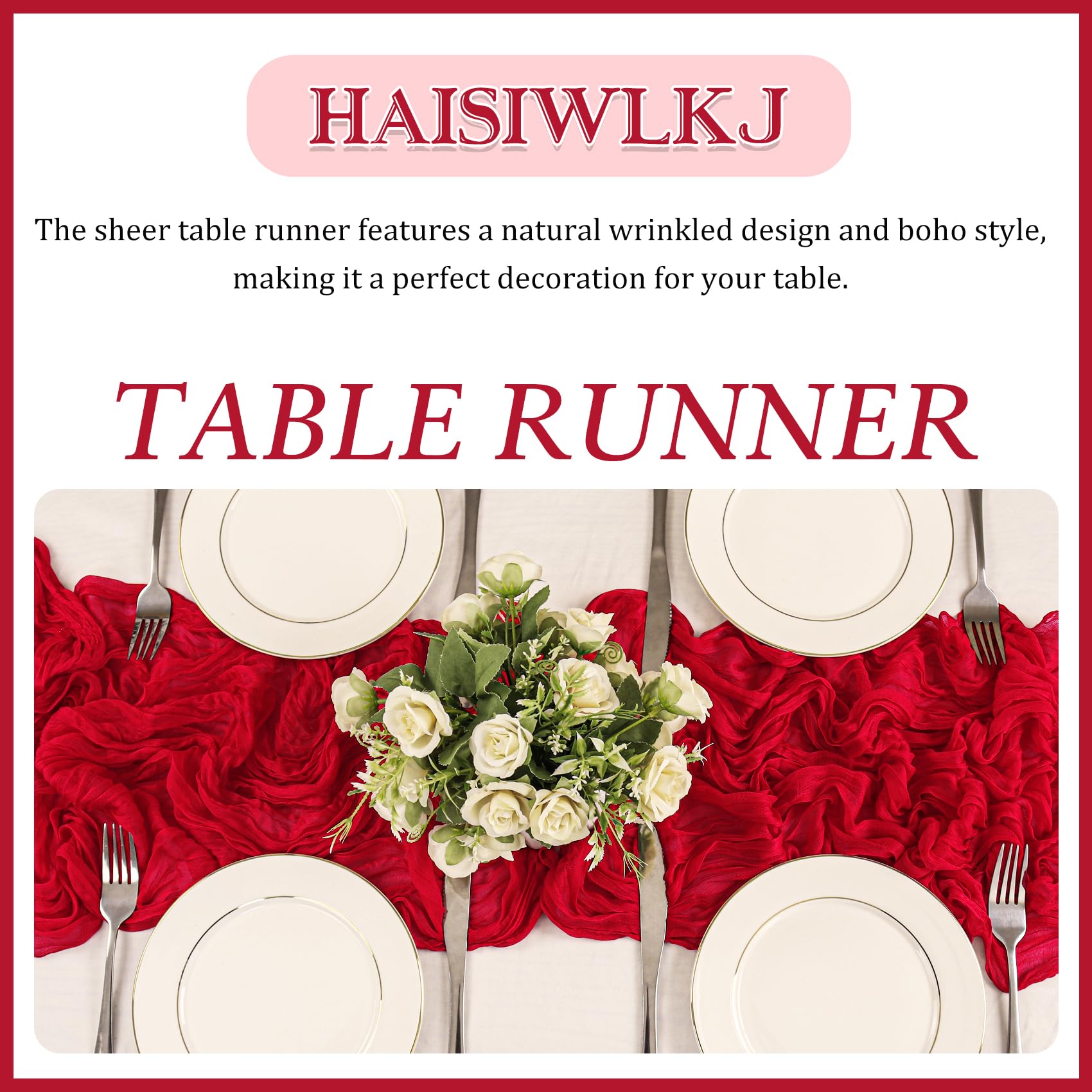 HAISIWLKJ detalle bohemio en gasa roja para centros de mesa