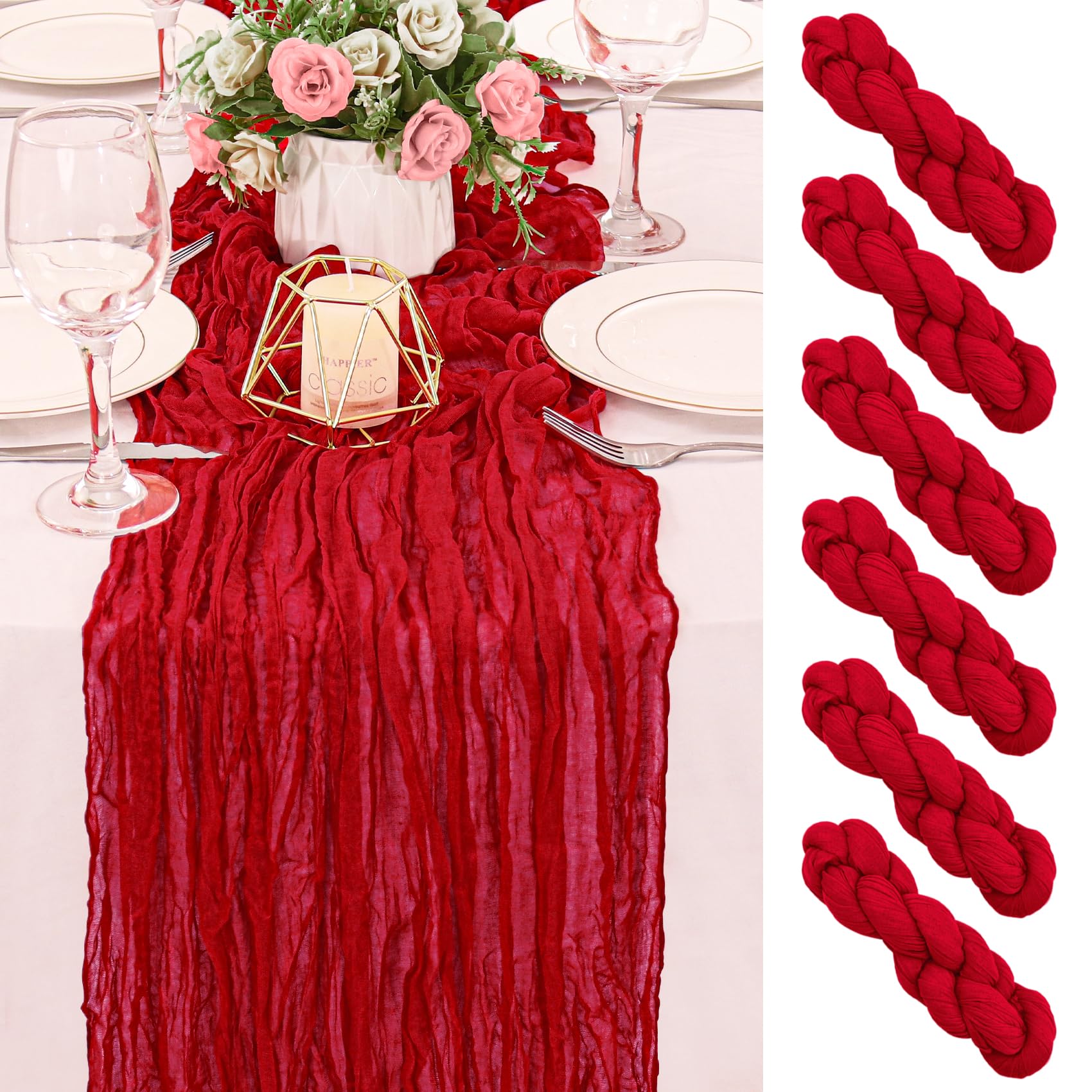 HAISIWLKJ mantel gasa rojo de 120 pulgadas para mesas grandes y elegantes.