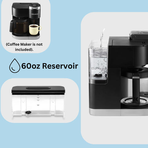 Hakano tanque de agua 60 oz para Keurig K-Duo, vista lateral muestra compatibilidad y llenado cómodo.