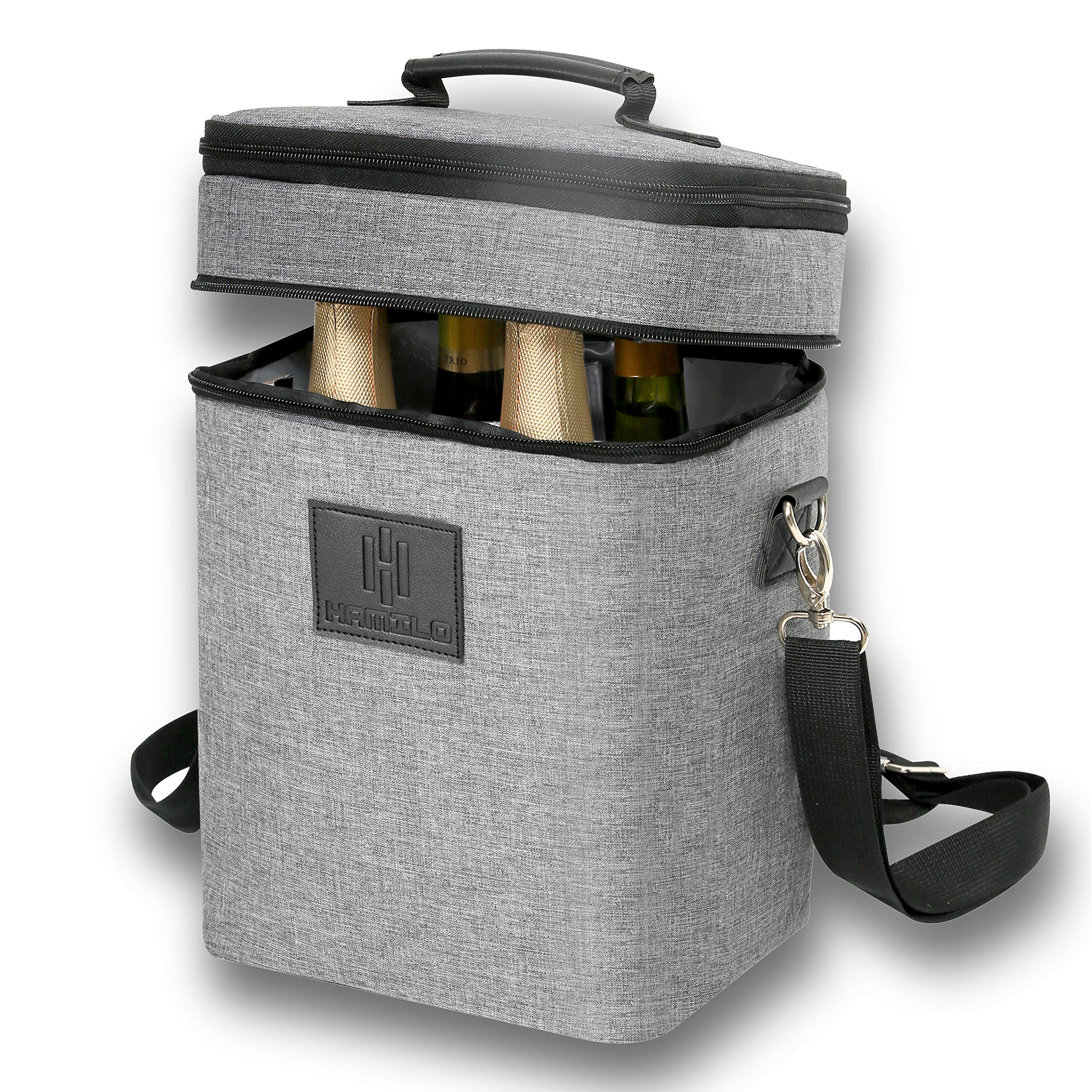 HAMILO bolsa vino 4 botellas gris, ideal para viajar con vino
