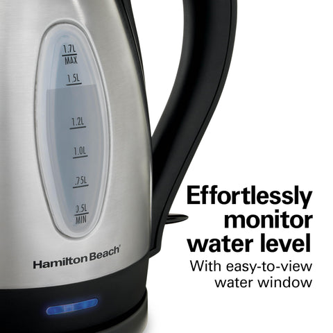 Hamilton Beach tetera eléctrica 1.7 L, boquilla anti goteo para servir limpio
