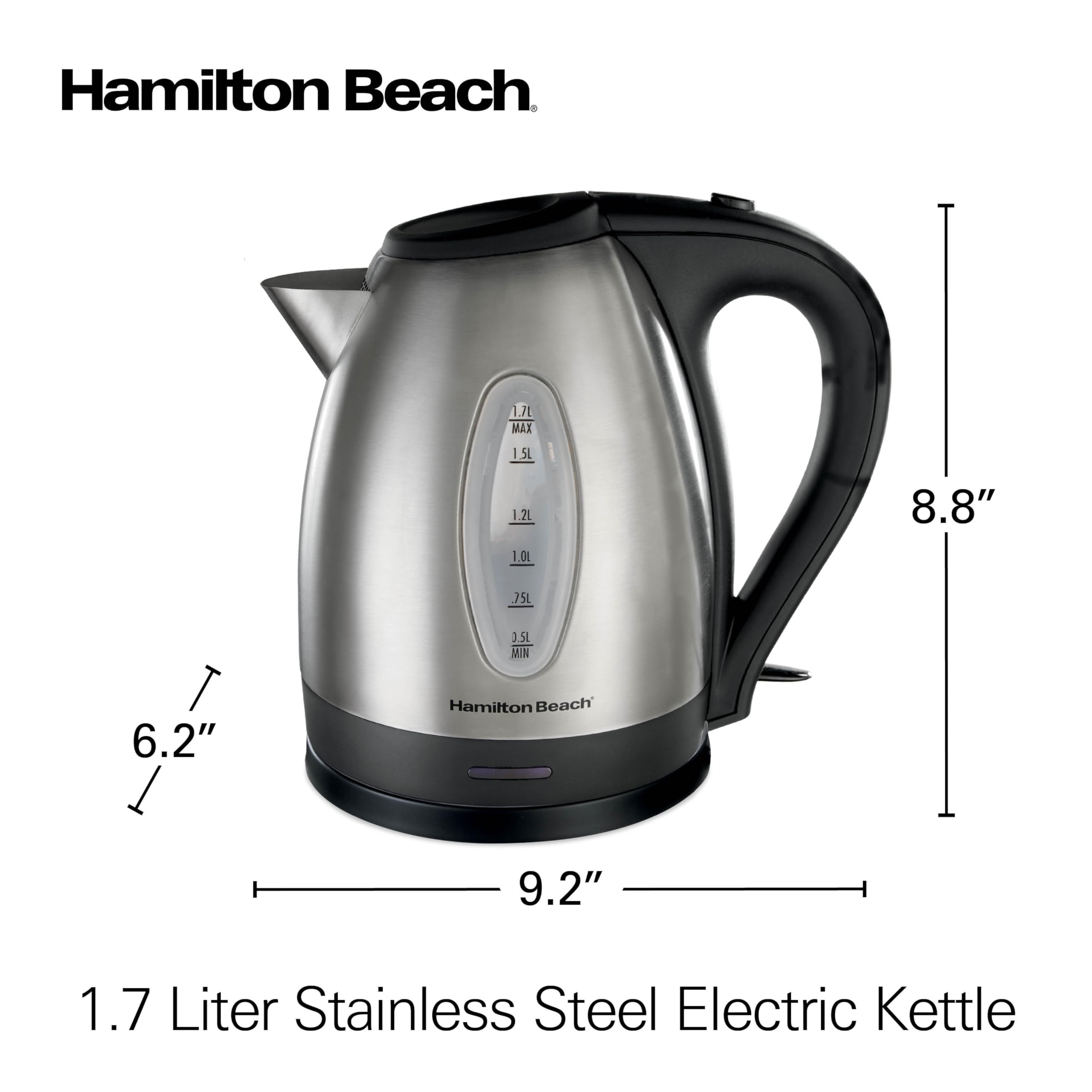 Hamilton Beach tetera eléctrica 1.7 L, interior libre de BPA para tranquilidad