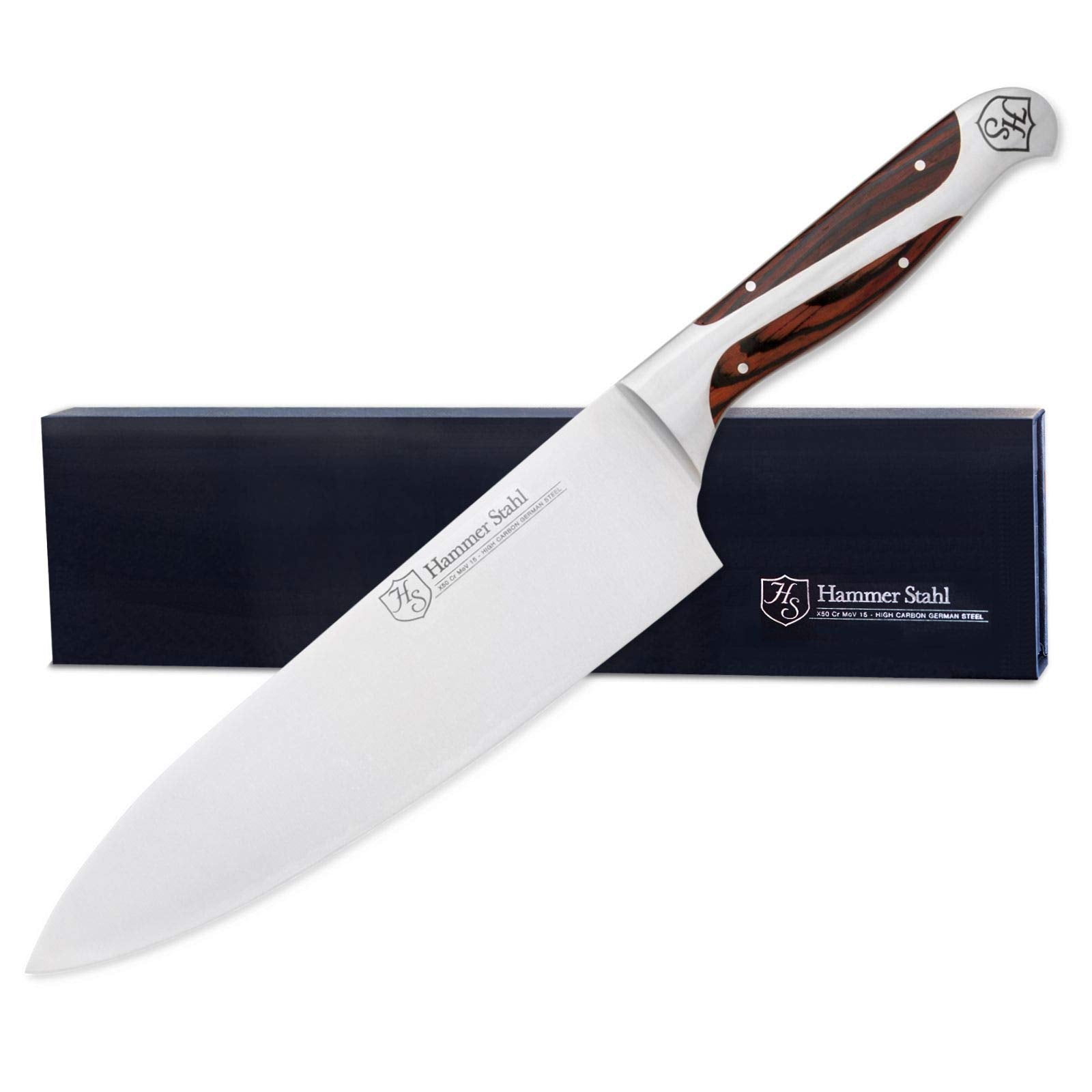 Hammer Stahl cuchillo chef 8 pulgadas afilado para cortes precisos en la cocina.