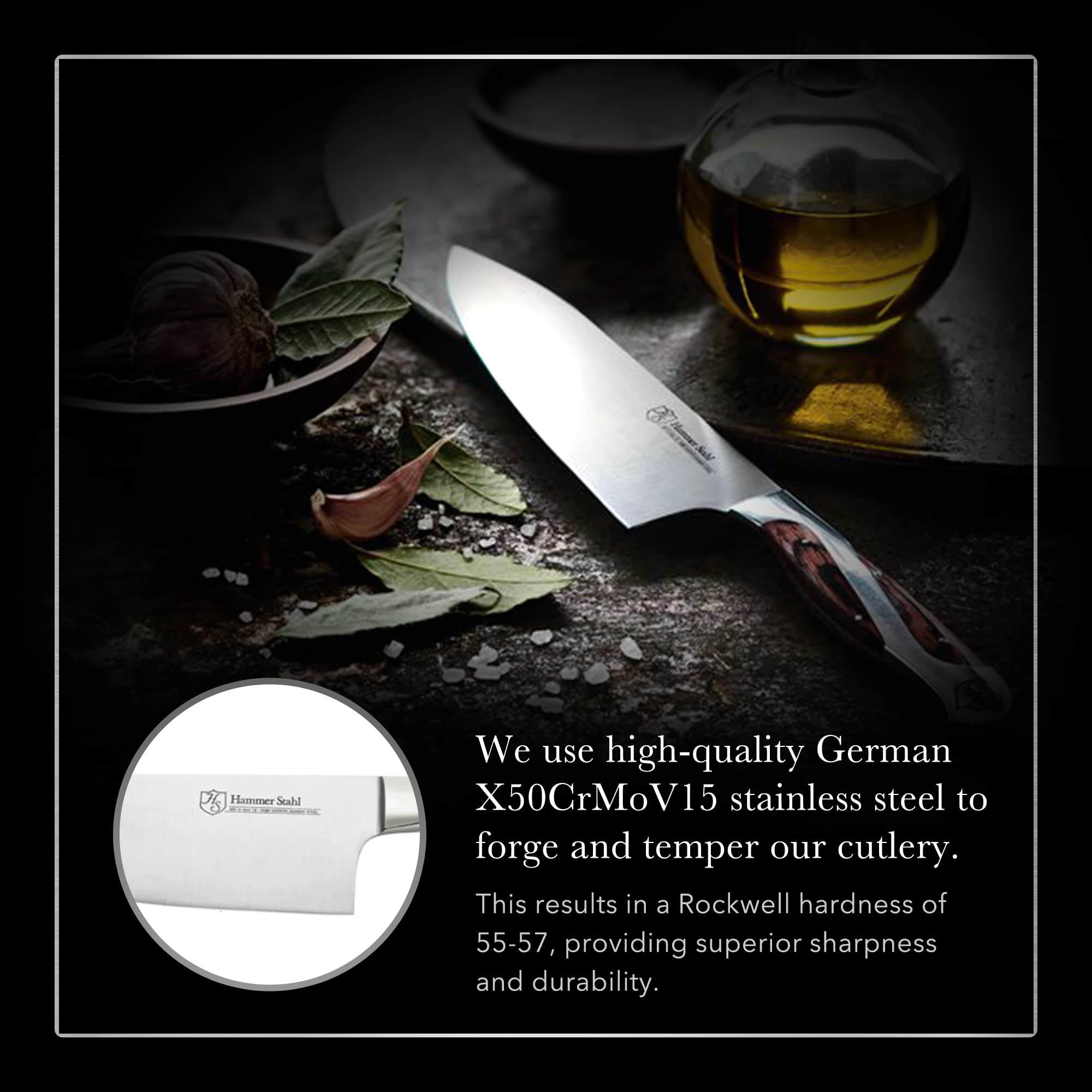 Cuchillo Hammer Stahl 8 pulgadas corta carne suave con filo duradero.