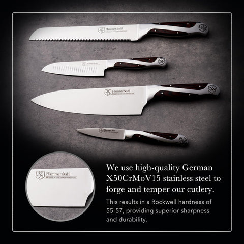Hammer Stahl cuchillo santoku de 4,5 pulgadas para verduras y proteínas frescas.