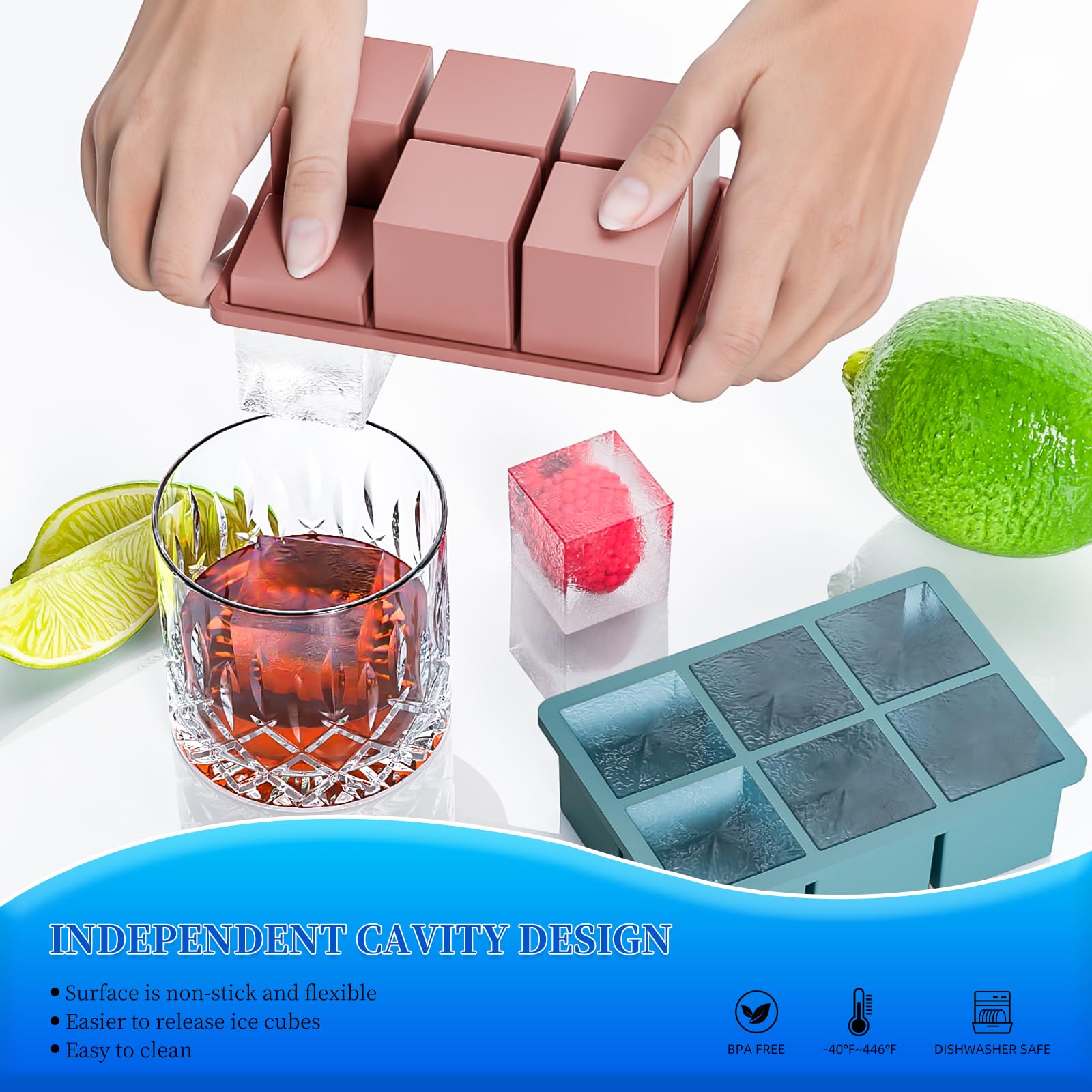HANCELANT bandeja de hielo con cubos grandes verde para cócteles