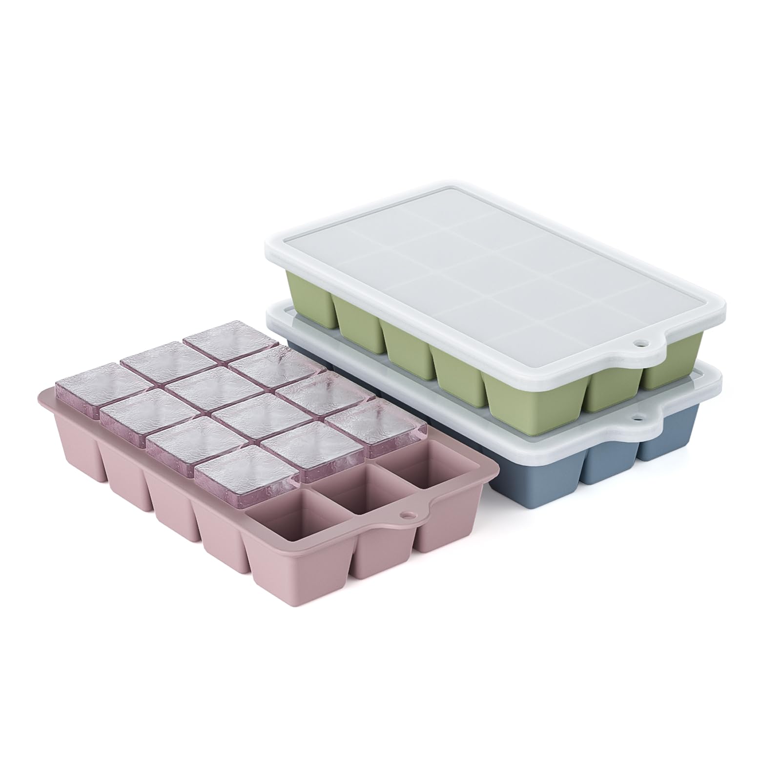 Bandejas HANCELANT 3-pack con tapa para hielo, ideal para bebidas y cocina.