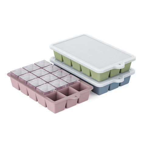 Bandejas HANCELANT 3-pack con tapa para hielo, ideal para bebidas y cocina.