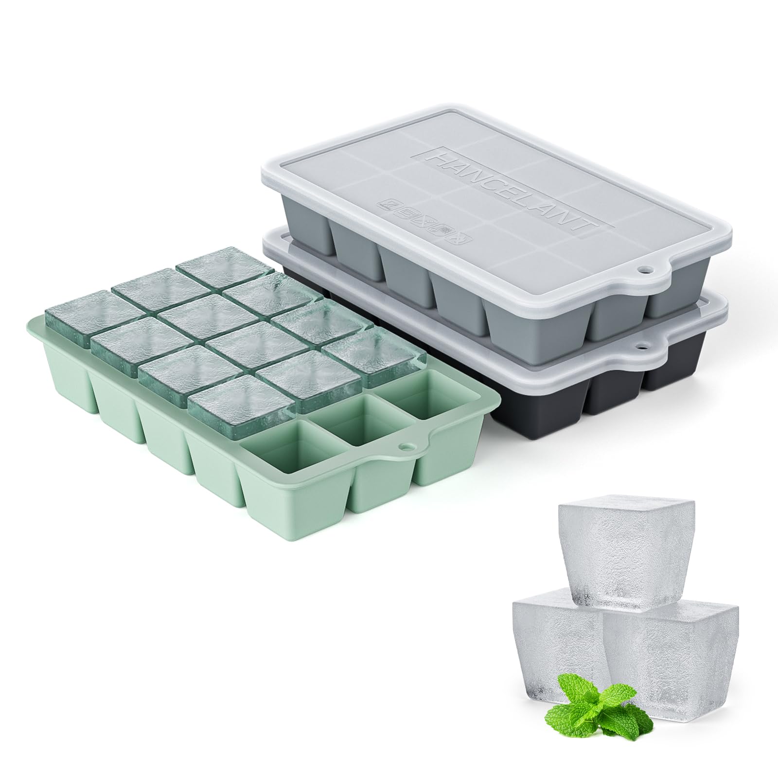 HANCELANT molde de hielo de silicona, tres piezas, fácil desmolde para cubos perfectos.
