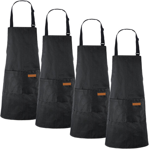 Handepo delantal negro con bolsillos grandes, útil para cocinar y mantener utensilios a mano