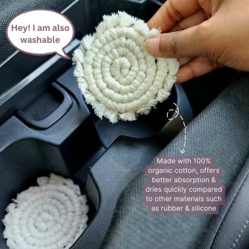 Handmade By Uruba posavasos coche absorbente, evita condensación y manchas en el tablero.