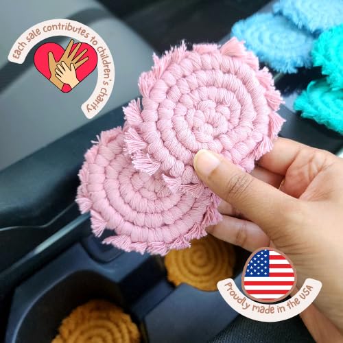 Posavasos de coche de algodón Handmade By Uruba en rosa champán para interior elegante