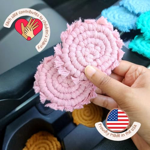 Posavasos de coche de algodón Handmade By Uruba en rosa champán para interior elegante
