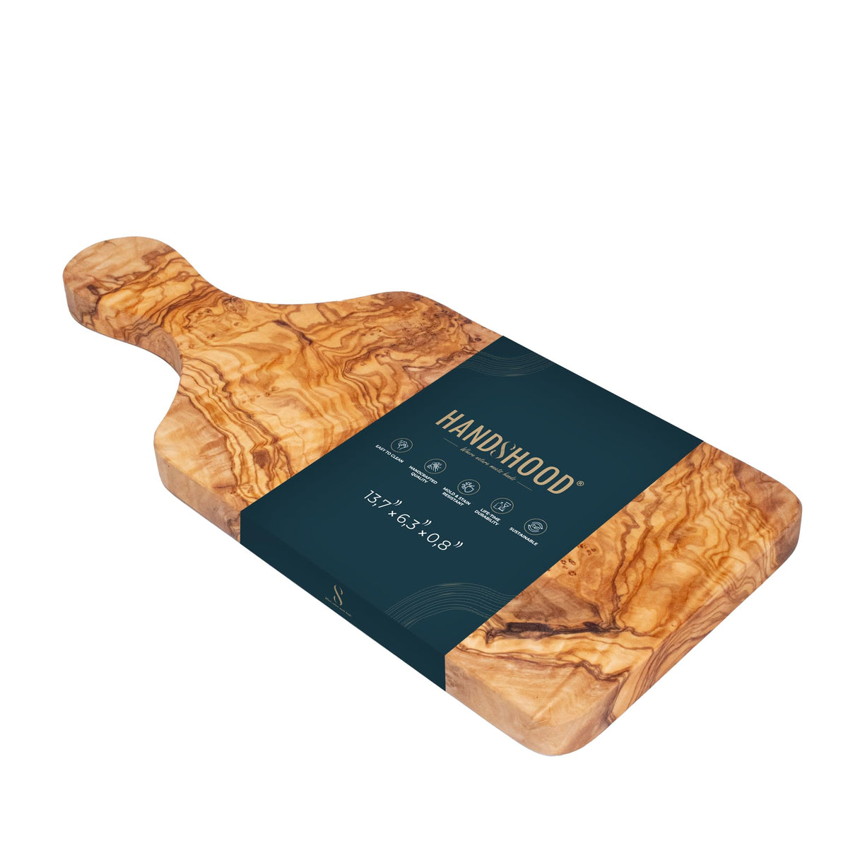 HandsHood tabla de corte de olivo de 34 cm, ideal para preparar verduras.